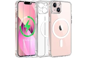 Qasyfanc Coque Magnétique pour iPhone 13 avec Protection Caméra et 2 Pièces Verre Trempé, Coque iPhone 13 Mince [Protection Militaire] Antichoc Dos Anti Rayures, Transparent
