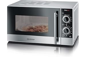 SEVERIN Four à micro-ondes Gril 20 L, Four micro-onde avec 9 niveaux de puissance, jusqu'à 900 W, Micro-onde avec grille, Minuteur 30 min, Plateau tournant amovible (Ø 24,5 cm), Inox/Noir, MW 7874