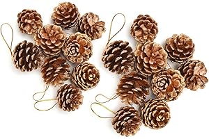 PVEATH Decoraciones navideñas Conos de pino,18 piezas Conos de pino Adornos naturales con cuerdas Manualidades Colores oro / plata para la decoración del árbol de Navidad, 2 tamaño conos de pino Style-1