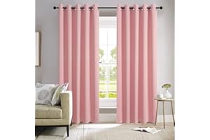 ROOEE Insulated Heavy Thick Thermal Blackout Curtains Eyelet Ring Top Pair – Ideal for Living Room, Bedroom, Guest Room and Kids Bedroom (Blush Pink, 66" Wide x 90" Drop)