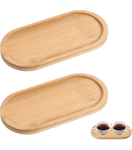 KiKiHong 2 Pcs Bamboo Tray, Rectangular, Brown, 25 X 14 X 1.5 Cm, Reusable, Durable, Rustic, Unfinished, Raised Edges, Perfect For Serving, Breakfast, Drinks, Organizing