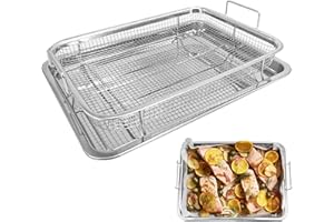 OUGPIU Plaque de Cuisson avec Grille de Refroidissement,Petit Moule en Acier Inoxydable et Grille Réfrigérante,13"x 9.6" x3.1",pour la Cuisson et le Poulet Croustillant,Frites et Rondelles D'oignon