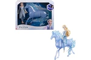Mattel Disney Frozen 2 Elsa y Nokk Muñeca rubia con vestido y caballo de juguete, +3 años (HLW58)
