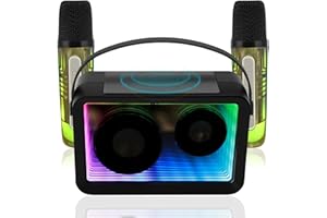 UNISOPH Karaoke Machine for Adults Kids, Portable Bluetooth Speaker with 2 Microphones, RGB Color Changing Ambient Light with Wireless Charger for Home Party, Picnic,Meeting,Outdoor/Indoor/Birthday Gifts