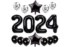 Feelairy Silvester Deko 2024 Dekoration, Luftballons 2024 Neujahr Silvesterdeko Schwarz, Helium Ballons 2024 Schwarz Folienballon Zahl 2024 für Jahreswechsel Neujahr Silvester Party Dekoration