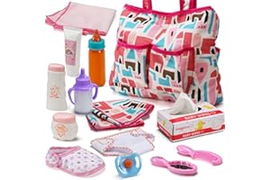 YEONATIONAL&TOYS Confezione da 13 accessori per bambola, Set pappa e cura, Include borsa per i pannolini, pannolino per bambola, biberon magici, fasciatoio bambole, Set gioco simulazione, Idea regalo giocattoli