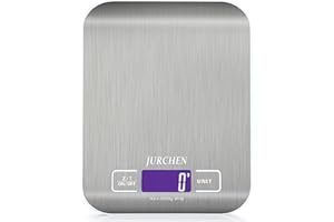JURCHEN Digital Kitchen Scales, Scales Kitchen LCD Display, 1g/5kg Capacity, Stainless Steel, for Baking, Cooking, Food Weighing,Weight units lb, oz, g, ml, oz
