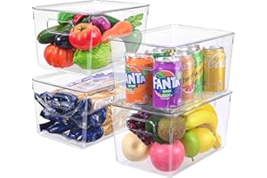 Foydream Organizer Frigorifero, 4 Pezzi Contenitori Cucina Organizer con Coperchio per Frigorifero, Cucina, Armadi, Trasparenti Contenitori Frigo Salvaspazio, 28,6 x 19 x 15,5 cm