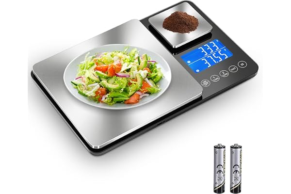 Drcowu Balance de cuisine numérique à double plateforme, précision de 1 g et 0,01 g, Capacité de 15 kg et 500 g, Idéale pour pâtisserie, cuisine, levure et bijoux, Fonction d'accumulation