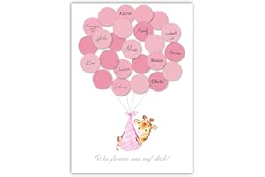 Pandawal Babyparty Mädchen Gästebuch Baby Shower Set Alternative Giraffe (Rosa) Gastgeschenk Taufe Pullerparty Erinnerungsstück/Andenken beschreibbar/Fingerabdruck