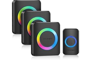 TECKNET Sonnette sans Fil Exterieur Etanche sans Pile, IP65 Étanche Sonnette sans Fil, 3 Récepteur avec Lumière RVB, 60 Mélodies et 5 Niveaux, Carillon sans Fil pour Maison, Hôtel, Urgence, Noir