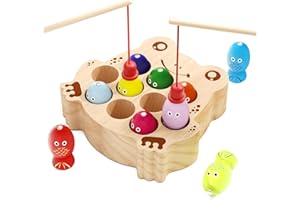 edutree Jeu De Pêche Magnétique en Bois De Enfant 2 3 4 Ans, Jouet Montessori Apprentissage Ouets Educatifs pour Garçons Filles 1 2 3 an (Jeu de Pêche aux Grenouilles)