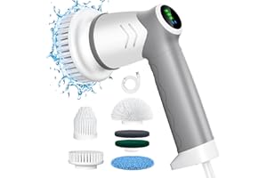 BOOHENKA Spazzola Elettrica per Pulizia Con 5 Testine Sostituibili - Scrubber Senza Fili per Bagno/Cucina/Parete/Piastrelle - Display a LED