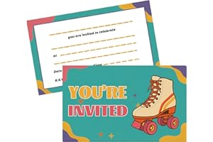 GHKJOK 20 Pack Roller Skate Party Invites - Unique Design and Vibrant Colors - 300gsm Thick Cardstock - 20 Ready-to-Use Invitation Cards for Group Events