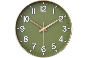 HZDHCLH Wall Clock 8 Inch Silent Non Ticking Quartz Modern Decorative Clock for Office Classroom Home Living Room Bedroom(Golden green)