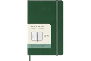 Moleskine Weekly Planner, Agenda Settimanale con Spazio per Note 12 Mesi 2025, Copertina Rigida e Chiusura Elastica, Colore Verde Mirto, Formato Pocket 9x14 cm