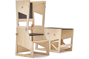 Bianconiglio Kids ® TRANSFORMER REGOLABILE: La Versatile Learning Tower Montessori Trasformabile in Tavolino, Pedana e Scrivania - L'Unica con Regolazione in Altezza