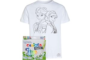 MISTER PATCH Idea Regalo per Bambini - Maglietta t-Shirt da colorare con Colori Inchiostro Speciale per Tessuti - Frozen 2 Elsa e Anna Originale educativa