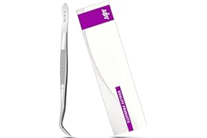 MJW Pinzetta curva in acciaio inossidabile - Pinzetta lunga ideale per macchina da cucire da 6,5 pollici per tagliacuci, pinzetta seghettata con punta piegata di precisione per lavorazione e cottura