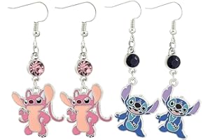 BJPERFMS 2 Paires Boucles d'Oreilles Goutte Stitch Personnalisées, Bijoux Stitch Fille, Boucles d'Oreilles Enfant Fille, Stitch Bijoux pour Fille, Stitch Cadeaux de Vacances
