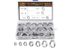 HSEAMALL 85PCS 7-21mm abrazaderas de manguera de oreja única abrazaderas de tubería de acero inoxidable surtido de kit
