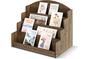 PUERSI Kartenständer Postkartenständer holz, Kartenaufsteller Postkartenhalter Karten Ständer Postkarten Aufbewahrung Grußkarten Rustikal, Braun