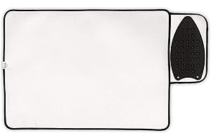 Encasa XO - Tapis de Repassage - Argent métallique (Grand 70x50 cm) avec Rembourrage en Mousse de 5 mm et Repose-Fer en Silicone pour Le Repassage à la Vapeur sur la Table ou Le lit