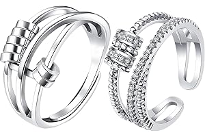 jagosen Anxiety Fidget Rings for Anxiety Women Men Couple Sterling Silver Adjustable Spinner Ring Anxiety Stress Relief Gifts 2PCS