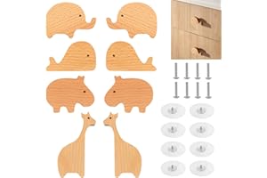 JReHuiG 8 sztuk gałek meblowych w kształcie zwierzęcia dla dzieci, gałki meblowe drewniane, gałki do szafki dziecięcej, drewniane uchwyty do szafek, gałki do szuflad do szuflad, szafy, komody