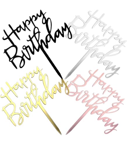 Dekora - Cake Topper Happy Birthday Noir 12x12,5cm - Décoration Non Comestible Pour Gâteaux