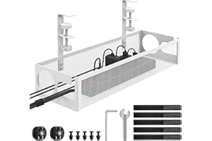 REFLYING Unter dem Schreibtisch Kabelführungsfach, kein Bohrer, Keine Beschädigung des Schreibtisches, Kabelrinne aus Metallgitter mit Klemme für Schreibtisch, Stauraum unter dem Schreibtisch, Weiß