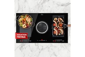 Klarstein 2-in-1 Induktionskochfeld mit Dunstabzug für Kücheninseln, Herd mit Stahlventilator 654m³/h Luftstrom, 4-Zonen Autarkes Induktionskochfeld 90 cm, Touch Control, Abzug Energieklasse A+