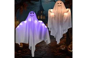 Libershine Luz Fantasma Colgante Halloween, 2 Piezas Fantasma Halloween Decoracion, Decoración Halloween Exterior Interior, Colgante Espeluznante Decoración para jardín, Ventana, Bar