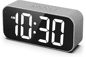 ‎DOUMOSH DOUMOSH Dualer Wecker digital für Schlafzimmer, automatische Helligkeitsanpassung, 2" großes LED-Display, natürlicher Alarmton, lauter Digitalalarm für Intensivschläfer, Kinder (Grauer Stoff)