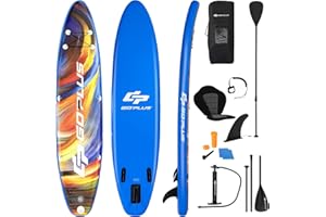 COSTWAY SUP Gonfiabile 320 cm Adulti, Stand Up Paddle Gonfiabile con Pagaia Regolabile, 9 Anelli a Forma di D, Zaino, Pompa, Cordino, Sedile e Triple Pinne, Carico 150 kg, 320 x 76 x 15 cm