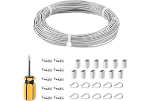 EXIN DECHEN 30m Cable de Acero Inoxidable, Cable 2mm Plastificado, Cuerda de Alambre para Tendedero, Suspensión, Soporte Planta