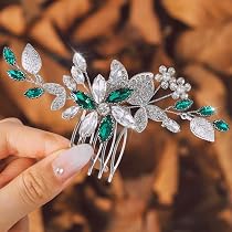 Pettine Per Capelli Da Sposa Con Foglie E Cristallo | Accessorio Elegante In Lega E Perle | Gioiello Per Acconciature Da Matrimonio