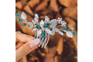 IYOU Brillante Cristal Boda Peine Verde Nupcial Accesorios para el Cabello Flor Hoja Paseo Piezas de Cabello por Novia y Dama de Honor