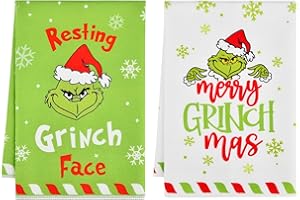 ‎ALINK ALINK Grinch Küchentücher, 65 x 42 cm, super saugfähig, für Geschirr, Küchenhandtücher, Weihnachten, Heimdekoration, Geschenke für Frauen und Männer, 2 Stück