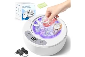 Focenat Pulitore Ultrasuoni 49000Hz con Lampada UV, 5 modelli Pulitore ad Ultrasuoni per Protesi, Pulizia Bite Dentale, Ultrasonic Cleaner per Apparecchio Denti Protesi Dentali Maschere Denti Gioielli