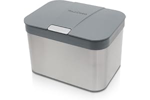 YourCasa Pattumiera per compost 4,3 l per rifiuti organici quotidiani in cucina inserto interno lavabile in lavastoviglie inodore e lavabile in acciaio inox biologico con coperchio (grigio)