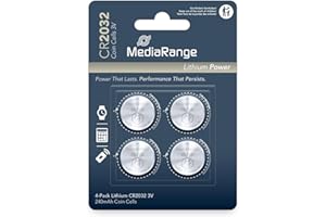 MediaRange MRBAT132 Piles Bouton au Lithium CR2032 4 pièces 3 Volt 220mAh dans la Couleur Argent pour l'utilisation de Montres