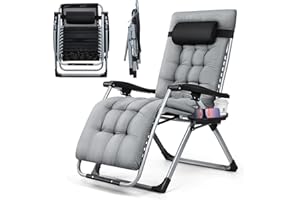 Warmiehomy Zero Gravity Chairs Folding Garden Recliner Chair with Cushion, Headrest Adjustable Sunlounger Chair with Cup Holder Wide Reclining Bedchair for Garden, Beach, Patio, Camping