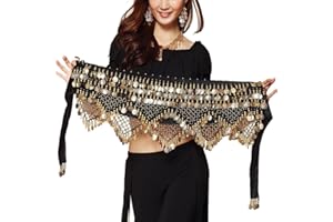 Wuchieal Damen Profi Zumba Rock Bauchtanz Hüfttuch mit Münzen Gürtel Röcke