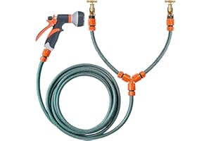 NH BROWNE Dog Shower Mixer Kit – 13pc Hot & Cold Outdoor Tap Hose Set with EXTRA LONG 5m Kink-Resistant Hose, Quick-Connects Y-Splitter & Multi-Spray Gun | Warm Water Dog Washing Equipment for Muddy Paws