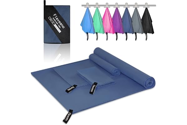 Flaveano Microfiber Handduk, Resehandduk set om 3 (180x90cm, 80x40cm, 50x30cm), snabbtorkande för camping, simbassäng, strand, gym och sport