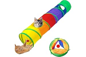 Aokuy Katzentunnel mit Spielball, Faltbarer Regenbogen Tunnel, Interaktive Peek-a-Boo Cat Tube Spielzeug mit Spaßball und 2 Guckloch ür Katze, Welpen, Kitty, Kätzchen, Kaninchen(2-Way)
