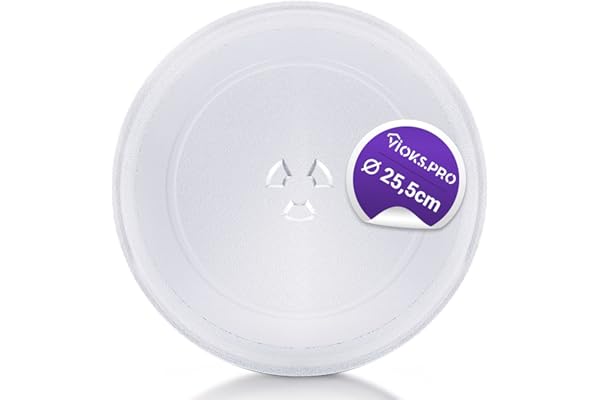 Vioks.pro Plateau tournant de rechange pour micro-ondes Bosch 11002491 Ø 255 mm Plateau tournant de rechange pour micro-ondes Assiette en verre universel