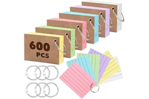 EOPUOZS Flashcards A8 Rayadas, Multicolor Tarjetas de Estudio con Anillo de Carpeta, Fichas de Primera Calidad para Material Escolar Oficina Hogar
