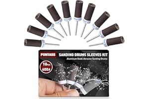 PONTASS 10 Pezzi 600 Grana di Tamburi Abrasivi Manicotti per Utensili Rotativi Dremel,di Carta Vetrata Barra con Albero da 3 mm Legno Strumenti di Levigatura Accessorio per Levigatura e Lucidatura